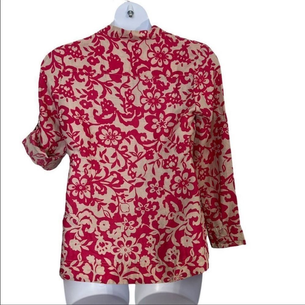 Charter Club Linen Pink Printed Long Roll-Tab Sleeve Blouse Size 12 - Picture 4 of 11